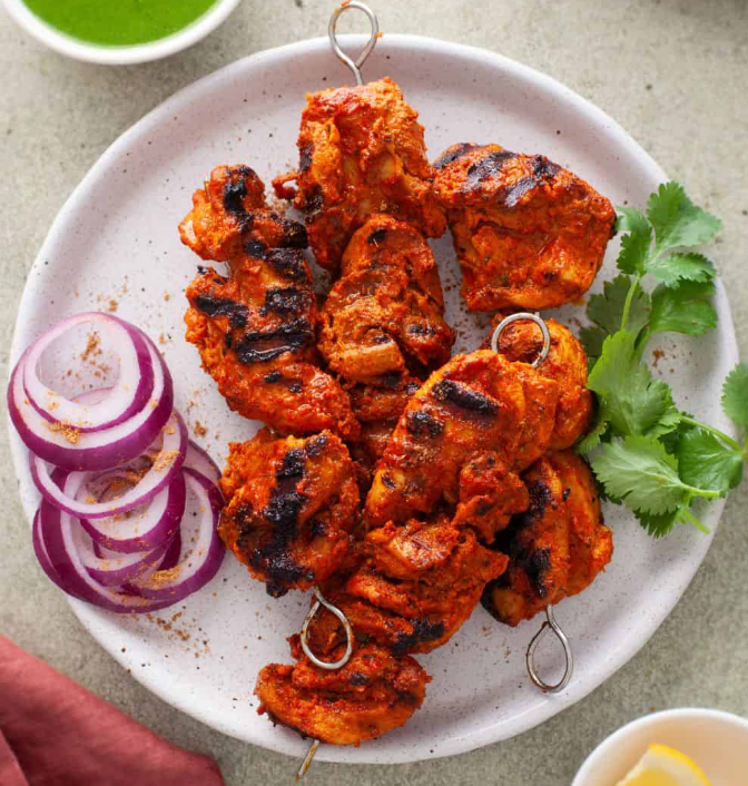 Chicken tikka grilled with charred edges